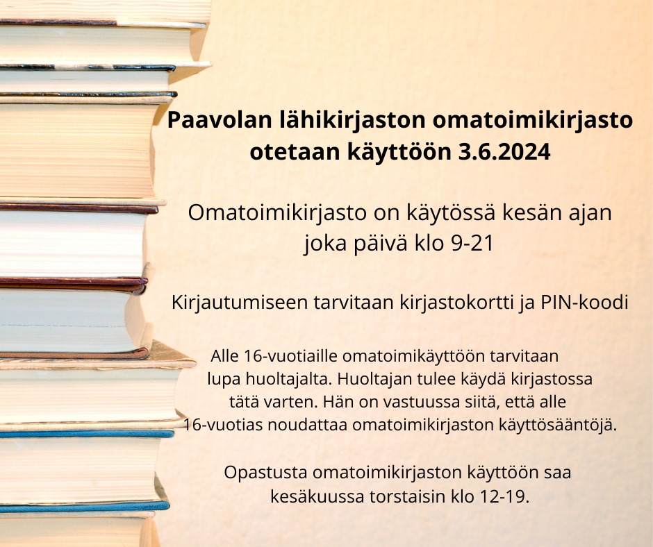 Paavolan omatoimikirjasto käyttöön 3.6