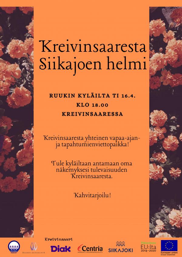Kyläilta Kreivinsaaressa. Tule antamaan oma näkemyksesi tulevaisuuden Kreivinsaaresta.