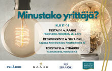 Tilaisuuden nimi, päivämäärät, osoitteet, kuntien logot ja taustalla kaksi sytytettyä lamppua.