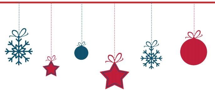 Piirretyt joulukoristeet roikkumassa