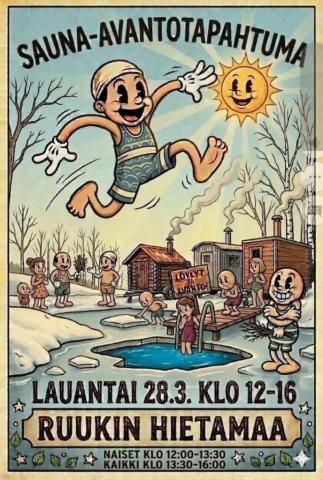 Iloinen uimari hyppäämässä avantoon.