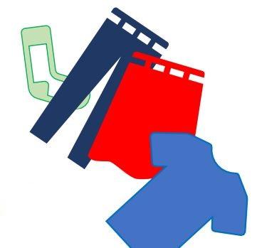 Piirrettyjä, värikkäitä vaatteita