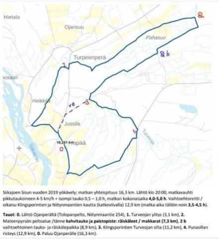 Kartta yökävelyn reitistä