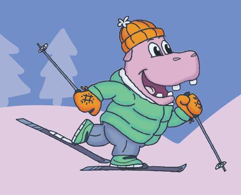Hippo hiihtämässä