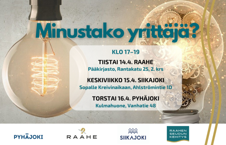 Tilaisuuden nimi, päivämäärät, osoitteet, kuntien logot ja taustalla kaksi sytytettyä lamppua.