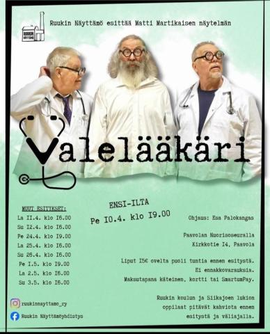Valelääkäri-näytelmän mainos.